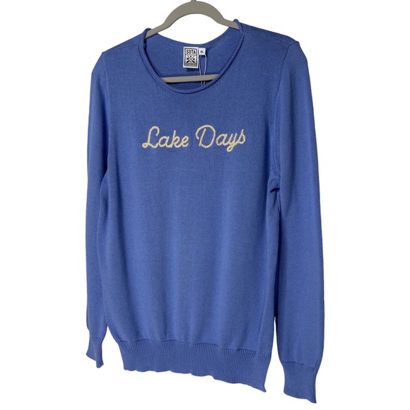 Sota Clothing Sweaters - Sota Clothing Lake Days Embroidered Sweater Peri Blue Ivory XL Retail $78 NWT